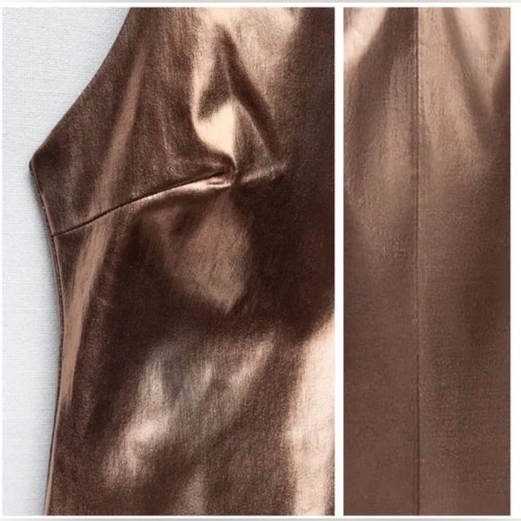 🤎❤️‍🔥Zara Metallic Bronze STUNNING Halterneck Midi Dress🤎❤️‍🔥SZ XS-NWT - Picture 6 of 16